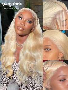 MEGALOOK #613 金色 13x4 蕾丝前假发，可定制，自然波浪卷发，预先拔毛，自然发际线，30 英寸透明 13x4 蕾丝前假发，100% 真发，带婴儿发，手工编织，轻盈帽型，全天舒适，极少掉发