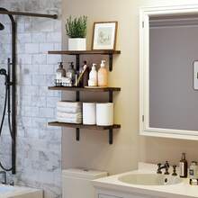 Floating Shelves For Room Decor, 4 Sets Wall Storage, Wood Mounted Shelf For Bedroom, Bathroom, Book Shelf, Dark Carbonized Black