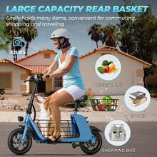 WIND HORSE 12.5'' Electric Scooter With Seat & Pet Basket, Electric Scooter Adults 15.5MPH & 20 Miles Range, 450W Motor, Dual Disc Brakes & Bright Headlight, 36V 8.0Ah Battery Foldable E-Scooter With Dual Baskets For Pets & Cargo, 265LBS Load