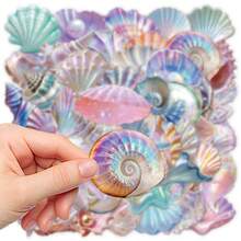 50Pcs Transparent Seashell Stickers Ocean Stickers Ocean Animal Stickers Clear Pearl Stickers Sea Animal Stickers Beach Stickers PET Waterproof Stickers For Water Bottle,Computer,Laptop,Phone,Luggage,Notebook,Fridge