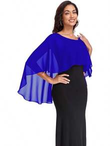 Sheer Shawls And Wraps Evening Dresses Chiffon Capes Women Soft Wedding Cover Up - Xanh đậm - Xem 2