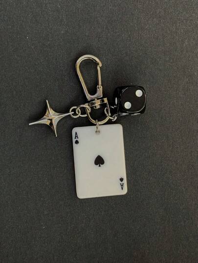 1pc New Creative Cartoon Dice Keychain, Acrylic Playing Card Pendant, Unisex Fashion Personalized Bag Charm, Dice Pendant, Playing Card Pendant, Star Pendant, Suitable For Active Boys And Girls, Can Be Used As Bag Accessories, Suitable As Gifts For Family, Friends, Classmates, Couples, Birthdays, Teachers, Or Souvenirs, Great For Decorating Bags Or Keys.