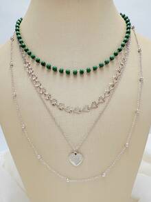 Women's Multi-Layer Necklace With Heart-Shaped Pendants In Various Colors, Elegant And Fashionable Design, Suitable For Parties, Gifts And Daily Wear - C100 - Xem 3
