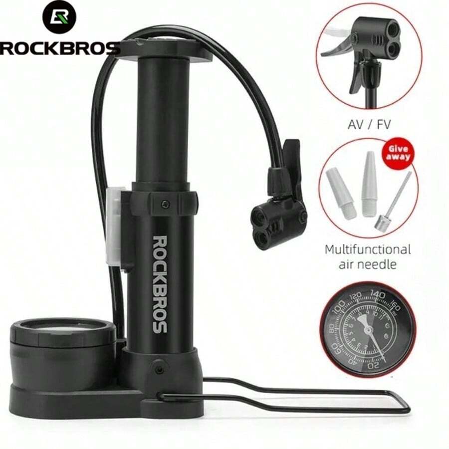 ROCKBROS 1 件自行车打气筒带压力表脚踏泵 AV/FV 自行车打气筒 80PSI 高压自行车山地车打气筒自行车气泵 MTB 脚踏泵