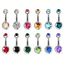 10 Pcs Stainless Steel Belly Button Navel Bars Balls Belly Button Ring Belly Piercing Set Body Jewelry - Colorful - Multicolor - View 10