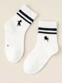 5 双、1 双、小马、绅士骑马、马球元素、马球步行印花中筒袜、婴儿必需品、女童袜、绿色袜子、女婴服装、男婴、万圣节袜子、圣诞礼物 - 彩色 - 查看 7