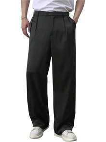 Men's Baggy Wide Leg Dress Pant Straight Leg Suit Pant Lightweight Modern Fit Business Trousers-20256688 - 純黑色 - 查看 4