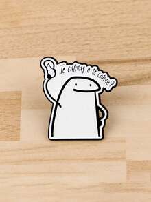 1pc Funny Spanish Proverb Enamel Brooch, Sad Figure Brooch, Pine Tree Pattern Lapel Pin, Badge, Clothing Accessory, Fashion Jewelry, Friend Gift - Black and White - View 6