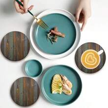 4/6/432 pièces Dessous de verre en polyester (polyester) avec motif imprimé en nid d'abeille creux et grain de bois - Élégants, résistants à la chaleur, conviennent pour la décoration de la maison et du bureau, les fêtes et les décorations de vacances