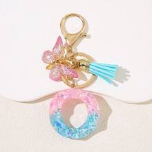 1 件个性化粉色首字母钥匙扣，带可爱蝴蝶吊饰 - 耐用树脂结构爱心亮片字母吊坠钥匙扣 - 包袋、背包和汽车钥匙的时尚配饰 - 送给女士和女孩的理想礼物 包袋配件挂绳带身份证夹汽车配件包袋吊饰 - 彩色 - 查看 25