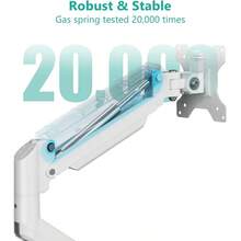 Single Monitor Mount, Gas Spring Monitor Arm 17 - 34 Inch Screens, Adjustable Computer Monitors Stand Up To 26.4lbs, With Clamp And Grommet Base, Mounting Holes 75 And 100mm GSMP001N Black - 34吋+白色 - 查看 5