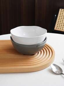 1pc Asymmetrical Solid Colour Ceramic Bowl, Simple And Elegant High-End Ceramic Dinner Bowl, Light Meal Salad Bowl, Fruit Bowl, Suitable For Everyday Family Breakfast, Festive Parties And Gatherings, Fruit And Vegetable Bowl, Gift. - Multicolor - View 3