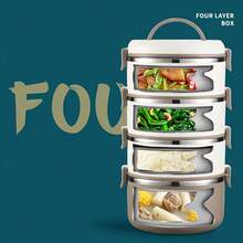 Lonchera de acero inoxidable, caja cuadrada portátil y conveniente de gran capacidad, lonchera de diseño multicapa, adecuada para el hogar, la escuela y la oficina. - Blanco 2 capas - Ver 6