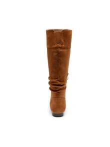 Women's Knee High Boots Pull On Side Zipper Tall Boots For Autumn/Winter - Maroon - View 6