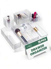 50个/42个/35个/25个/20个/18个/16个/11个/7个抽屉式化妆品收纳盒，口红香水架，梳妆台护肤品收纳盒，透明多尺寸组合乳液面霜样品收纳托盘，适用于化妆品、浴室柜、办公用品、厨房用具收纳、节日礼品 - 波點透明 - 查看 5