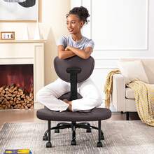 Leg Office Chair, Adult ADHD Office Chair, Height Adjustable Yoga Office Chair, Meditation Chair With Lumbar Support, Home Office Kneeling Chair - 棕色 - 查看 11