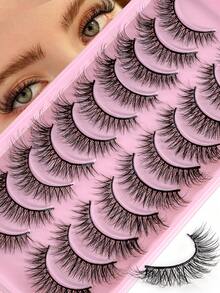 10 对柔软蓬松 3D 仿貂皮睫毛，天然手工戏剧假睫毛，化妆浓密假睫毛 - 黑色 - 查看 2