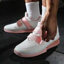 男女通用可调节绑带举重鞋，PU皮革鞋面低帮健身训练鞋，稳定支撑举重鞋 - 粉紅白 - 查看 4