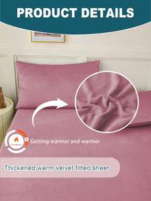 1pc Velvet Fitted Sheet, Soft & Warm, Solid Velvet Surface, Available Sizes: Super King, King, Queen, Twin. Luxurious Ultra-Soft Comfortable Fitted Sheet, 11.8 Inch Deep Pocket Design, Suitable For Autumn, Winter And Spring. Does Not Include Pillowcase, Warm Mattress Protector, Deep Pocket Design, Fitted Sheet. - Dusty Pink - View 5
