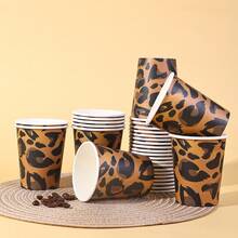 10 Stücke/20 Stücke/40 Stücke, Leoparden-Muster 9oz Papierbecher Party Zubehör - Geparden-Muster Geburtstags-Dekorationen Geschirr Becher, Tier Leoparden Thema Geburtstags Party Becher für Baby-Shower Party Gastgeschenke Dschungel Thema Zubehör - Braun - Übersicht 1