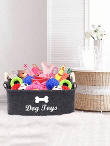 1pc Felt Pet Toy Box, Dog Toy Box, Storage Basket Chest Organizer For Organizing Pet Toys, Blankets, Leashes And Food - Dark Grey - View 2