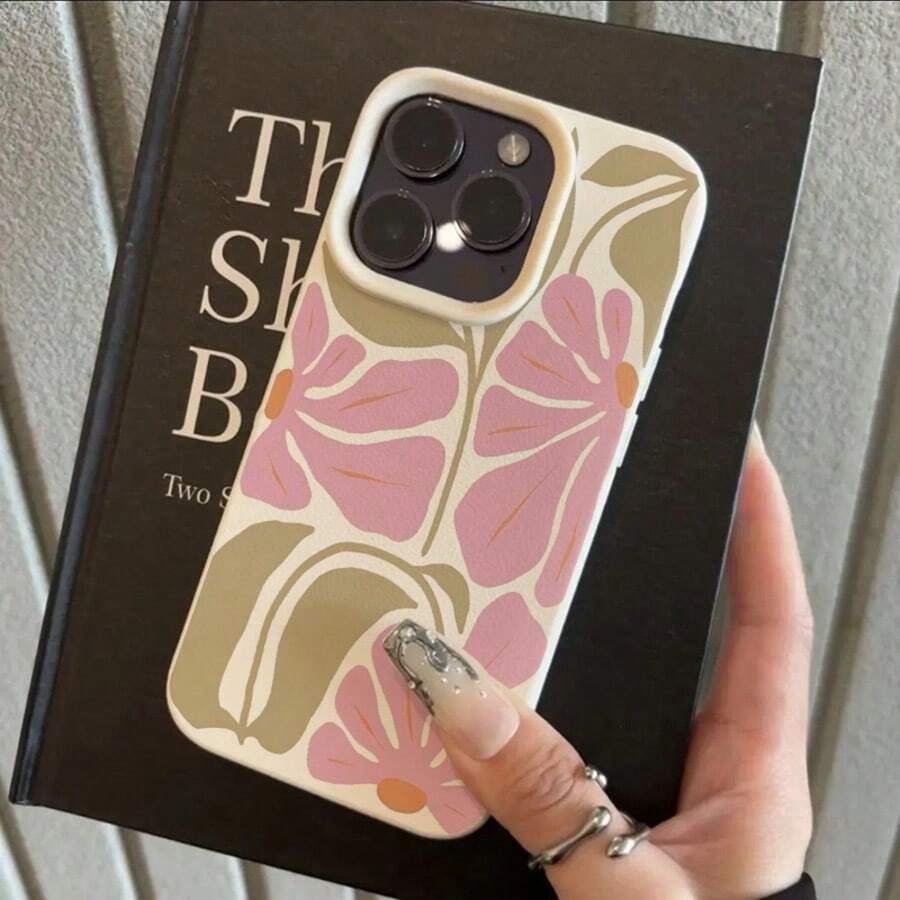 Pink Sage Green Floral Pattern Fashion TPU Material 1pc Elegant Full Screen Pattern Phone Case Compatible With Apple/ Phones Spring Gift - White - View 1