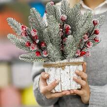 12 pezzi Rami artificiali di cedro con bacche rosse - Aghi realistici grigiastro-verdi simili al pino, per ghirlande fai-da-te, mazzolino, decorazioni per albero di Natale, per decorazioni natalizie e del Ringraziamento