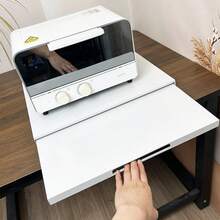 1 pezzo Portaoggetti da cucina multifunzione con ripiano estraibile - Supporto in acciaio al carbonio per forno a microonde, tostapane, bollitore e pentole, montaggio a parete, larghezza regolabile