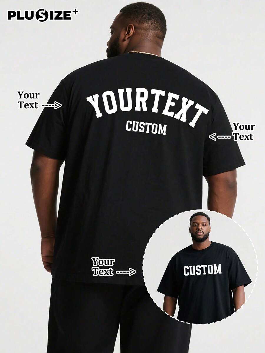 Customized Personalized Commemorative Gifts And Men's Casual T-Shirts, Add Your Own Photos (Family Photos/Selfies/Pet Photos/Friend Photos/Couples Photos/Girlfriend Photos/Gifts/Couple Symbols) And Text, Design Your Father's Day And Mother's Day Personalized Printed T-Shirts. - Black - View 1
