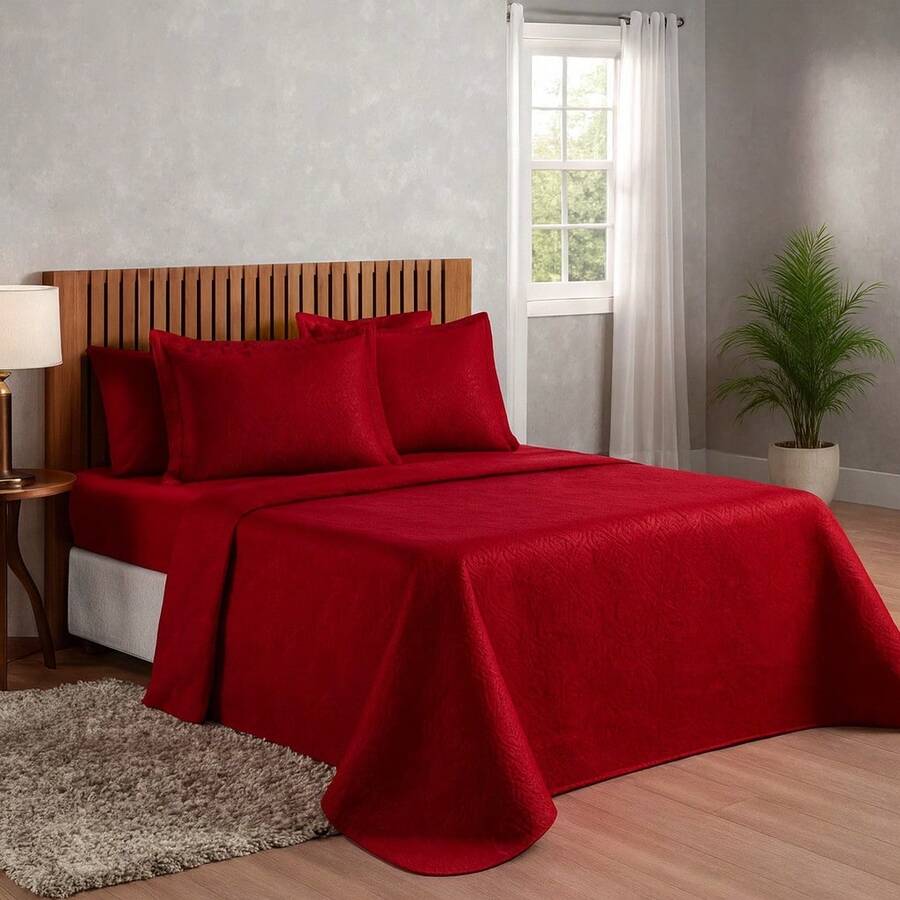 LuckBaby Quilted Bedspread For Double Bed, Single, 1 Piece - 紅色 - 查看 1