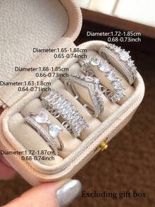 5pcs Elegant Copper Inlaid Cubic Zirconia Fashion Minimalist Chic Rings Set, Suitable For Wedding, Party, Holiday Gift, Bride - Silver - View 4