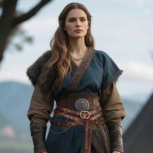 Cinturón de cadena de metal de cuero sintético estilo medieval DIY, cinturón delgado ajustable vintage para mujeres, cinturón delgado retro para vestidos - Multicolor - Ver 3