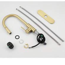 dorado cepillado con cabezal rociador desmontable, grifo moderno monomando para agua fría/caliente, incluye placa cubierta redonda de 8 pulgadas, doble modo de flujo de agua, compatible con 1 y 3 orificios, apto para cocinas, comedores, bares, lavaderos y uso en exteriores, accesorios de cocina, regalo de Navidad. - Oro cepillado - Ver 11