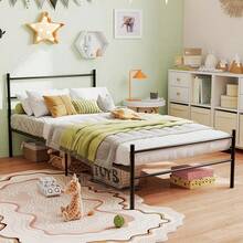 FurnitureR Cama Twin Armazón de Cama de Metal de fácil Montaje con cabecera y pie de Cama, sin Funda de colchón, Listones Resistentes Mejorados Negro - Cama individual negra (190 x 98 cm) - Ver 5