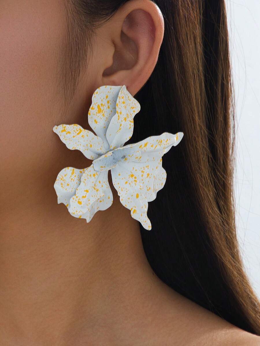 1 Pair Tropical Floral Metal Pendant Earrings, Suitable For Women's Daily And Party Outfits, Flower Design Is Random