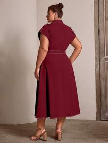 Sollinarry Plus Size Women's Spring/Summer New Zipper Pocket Decor Long Casual Dress, Elegant Office Outfits - Deep Red - View 5