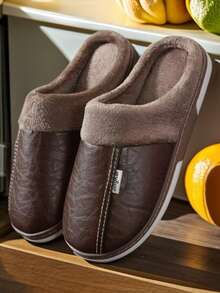 Pantuflas de felpa nuevas para hombre de otoño/invierno - Cómodas, antideslizantes y cálidas para ocio interior/exterior (Corre pequeño) - Café integral - Ver 3