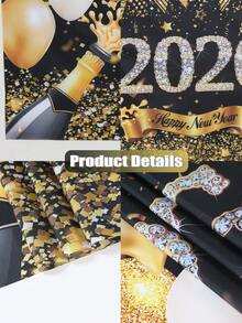 1 Stück Hintergrundfahne mit Neujahrsmotiv, schwarze und goldene Neujahrsballons aus Polyester, für 2026 Neujahrsfestdekoration Hintergrund Stoff für Zuhause, Raumdekoration, Neujahrsfestdekoration, Partydekor, Gartendekoration, Hängedekoration, 2026 Neujahrsdekoration, Partyfavors