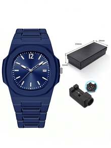 TOMI TOMI Dry Battery Watch Box Classic Men's Watch With Plastic Particle Strap, Business-Style Matte Oil Quartz Watch, Fashion Men's Watch Set Suitable For Everyday Life & Holiday Gifts