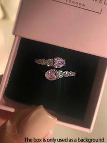 1pcs Snake-Shaped Geometric Pink Diamond Inlaid Light Luxury Copper Silver Women's Open Ring Suitable For Daily Party Banquet Dance Wear - 粉色 - 查看 9