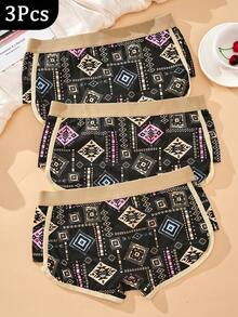 3 Pcs Men's Pattern Digital Printing Casual Simple Comfortable Boxer Briefs - Black - View 2