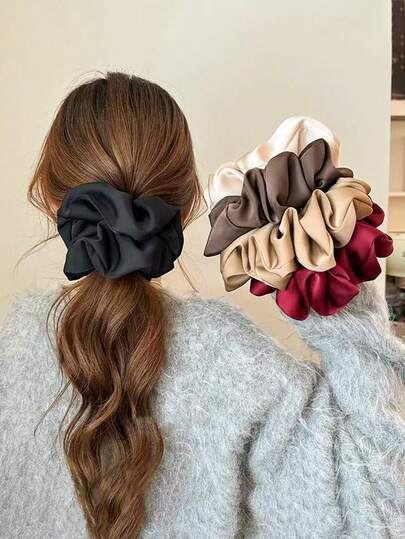 3条/1条装女士黑色、白色、红色、卡其色、棕色18厘米/7.09英寸缎面发圈，时尚百搭高端优雅简约纯色发饰，适合日常外出、休闲、海滩、派对、通勤、度假、扎马尾、盘发、洗脸、化妆、搭配服装、运动、发绳、发圈、家居健身女士配饰、头部配饰