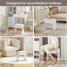 Luxstein Dressing Table Stool, Wooden Makeup Stool, Upholstered Bench, Vanity Stool For Dressing Table, Bedroom, Hallway & Living Room, 40 X 23.5 X 43 Cm, White - Trắng không có ngăn kéo - Xem 4