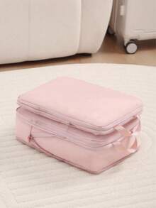 1pc Luggage Organiser Compressible Clothing Bag Down Coat Organiser Portable Large Capacity Packing Bag Organiser Suitable For Business Trip, Travelling - Pink - View 3