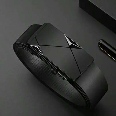 1条男士自动扣皮带，黑色武士造型，高档实心皮革，提升自信气场，适合商务休闲、商务场合、送给男友、丈夫、父亲的礼物，也适合日常穿着、时尚、青少年、户外、度假、运动等场合。