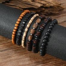 6 Pcs Vintage Wooden Beads Multilayer Bracelet Handmade Beaded Men's Bracelets Set Fashion Personality Jewelry Daily Wear - 6 cái/bộ - Xem 3