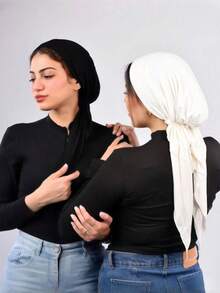 1pc New Solid Color Wide Brim Headscarf Hat, Curved Brim Headwrap Hat For Muslim Women