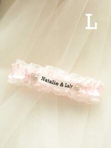 Satin Lace Wedding Garter, Customizable Name Date Letter Embroidery, Faux Pearl Double Layer Adjustable Plus Size Garter, Wedding Keepsake - Multicolor - View 28