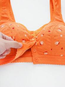 四件套花卉印花前扣式文胸，柔软优雅的无钢圈文胸，女士内衣 - 彩色 - 查看 9