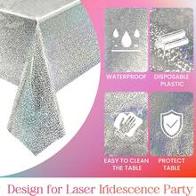 1/3pcs Silver Holographic Tablecloths Shiny Disco Laser Table Cloths 137*243cm Iridescent Plastic White Table Cover For Birthday Party, Wedding, Christmas, Winter Graduation Party Supplies - Multicolor - View 7